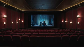 En kino med en stor skjerm og komfortable seter, mennesker ser på en film