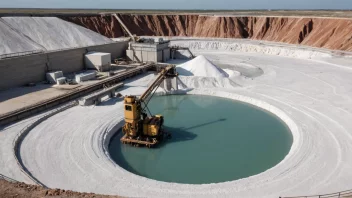 En saltutvinningprosess, med en stor maskin som utvinner salt fra en saltgruve eller en saltvannspool.