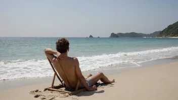 Et fredelig bilde av en person som nyter sin fritid på en strand, hvor begrepet fritid og avslapning fremheves.