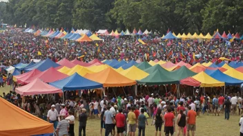 En livlig samling av mennesker på en festival eller konkurranse.