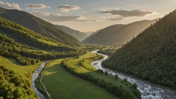 En vakker dal i Norge med en elv og fjell