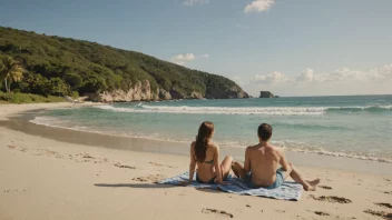 Et fredelig bilde av en familie som nyter ferien sin på en vakker strand.