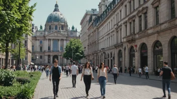 En levende by med attraktiv arkitektur og glade mennesker.