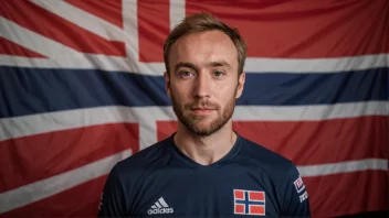 En person med etternavnet Eriksen, med et norsk flagg i bakgrunnen