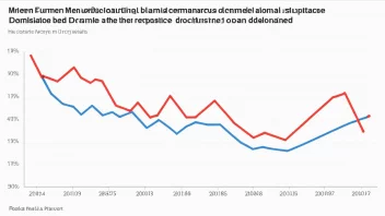 En graf som viser viriliseringen av arbeidsmarkedet, med en rød linje som indikerer økningen av menn i kvinnelige yrker.