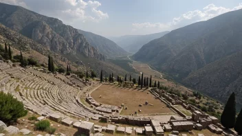 Den antikke byen Delfi i Hellas, med det ikoniske Apollotempelet og naturskjønne omgivelser