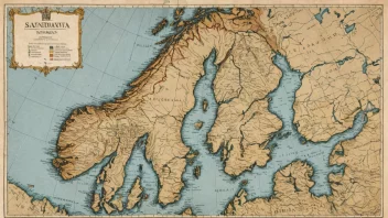 Et kart over Skandinavia, som viser regionens geografi og notable trekk.