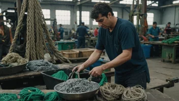 En person som arbeider på en fabrikk som produserer vekter for fiskeindustrien