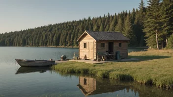 En koselig sjøbod nær vannkanten.