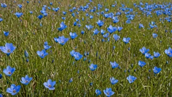 En åker med linplanter og en tekstil av lin i bakgrunnen.