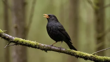 En svarttrost synger i en norsk skog.