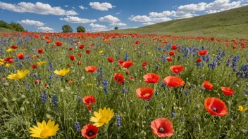 En vakker og fargerik eng fylt med en blanding av fargerike blomster.