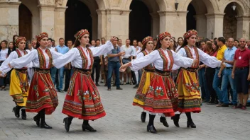 Et levende og dynamisk bilde av en bulgarsk folkedansforestilling, som viser landets rike kulturarv.