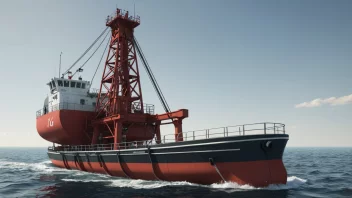 En bøyelaster, en maskin som brukes til å håndtere eller løfte bøyer, er avbildet i en maritim setting.