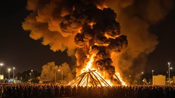 En stor bål med flammer som stiger høyt opp i luften.