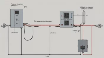 Et diagram som viser et trefaset elektrisk strømsystem.