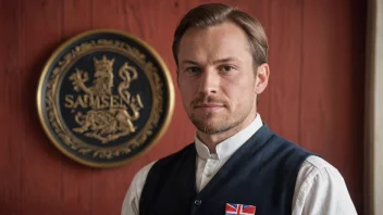 En mann med et norsk flagg i bakgrunnen, som symboliserer etternavnet Samuelsen.