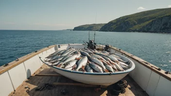 En fiskebåt med en stor fangst av fisk om bord.