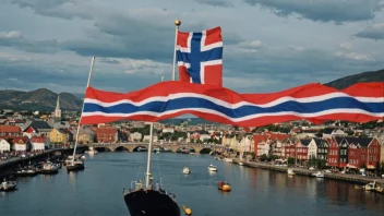 Tallet 65 i fet skrift med et norsk flagg i bakgrunnen