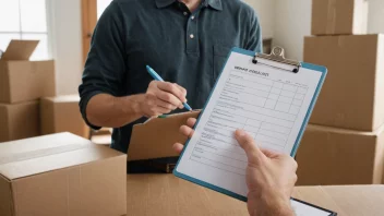 En person som planlegger en flytting med en sjekkliste og bokser i bakgrunnen.