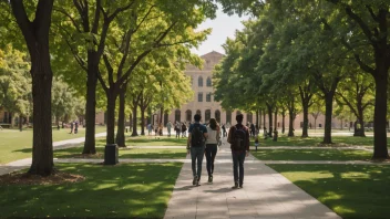 Et fredelig universitetsområde med studenter som er engasjert i akademiske aktiviteter.