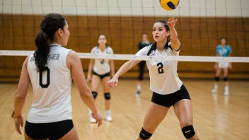 En volleyballspiller setter ballen, med en medspiller i bakgrunnen klar til å slå den.