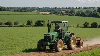 En person kjører en traktor på en gård