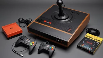 Den originale Atari 2600-konsollen med kontrollere og spill