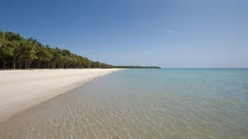 Et fredelig landskap av en sandstrand med et sandset, perfekt for soling og avslapning.