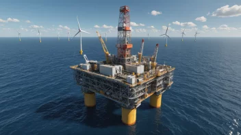 En offshore oljeplattform med fornybare energikilder i bakgrunnen.