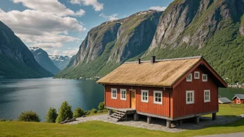 Et tradisjonelt norsk trehus med intrikate utskjæringer og et skrående tak.