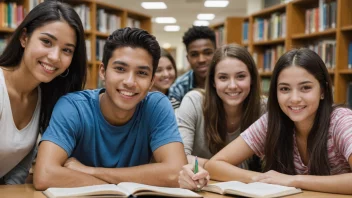 En gruppe studenter som studerer sammen, med en student som ser på kameraet.