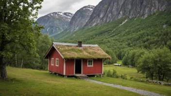 Et tradisjonelt norsk bodmeri i et landlig landskap.