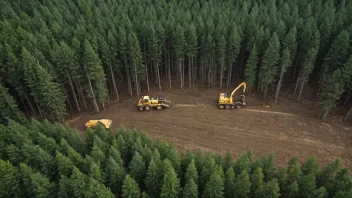 En skog med trær som høstes, plantes og vedlikeholdes.