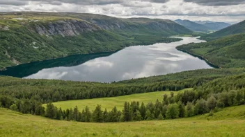 Et malerisk bilde av Innherads naturskjønnhet, som viser dets landbruksland og storslåtte landskap.