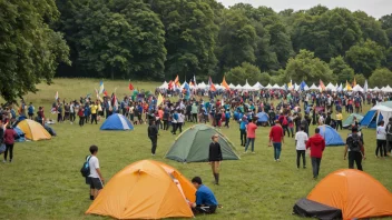 En jamboree med ungdom som deltar i friluftsaktiviteter.