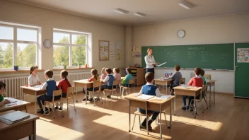 Et bilde av et norsk grunnskoleklasserom, som representerer det grundleggende utdanningsnivået i Norge.