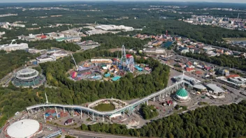 Flyfoto av Liseberg fornøyelsespark med ulike attraksjoner