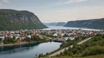 En malerisk by i Norge med en Borgstrøm-skilt.