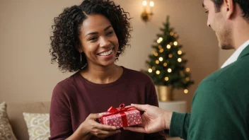 En person som gir en gave til en annen person med et smil, symboliserer handlingen å gi en foræring.