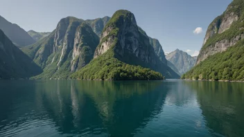 En åndeløs utsikt over en liten fjord med krystallklart vann og bratte klipper, som viser den naturlige skjønnheten i Norges landskap.