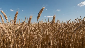 En åker med spelt hvete på en solrik dag.