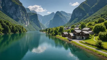 Et åndeløst utsikt over Hardangerfjorden på vestkysten av Norge, som viser dens naturskjønnhet og fruktbare daler.