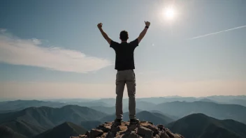 En person som står alene på et fjelltopp med armene hevet i seier, symboliserer absolutt triumf