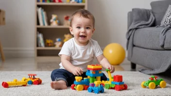 Et lykkelig barn som leker med leker, med et stort smil på ansiktet