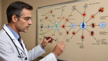 En medisinsk fagperson studerer et konseptkart over sykdommer.