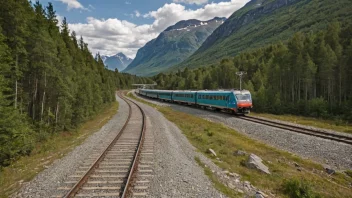 Raumabanen jernbanen i Norge, med et tog som passerer gjennom et fjellandskap.