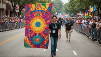 En bannerfører som går i en parade