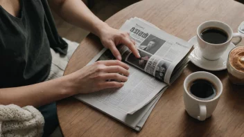 En person som slapper av med et ukeblad og en kopp kaffe