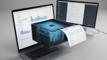 En illustrasjon av et datasystem med informasjon som flyter gjennom det, representert begrepet informasjonsfunksjon.